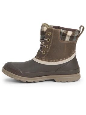 Brown Waterproof Plaid-Trim Ankle Boot muck boots sz 7 chore farm garden